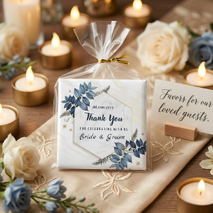 White Blue Floral Frame Thank You Wedding Favours Magnet