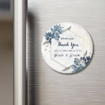 White Blue Floral Frame Thank You Wedding Favours Magnet<br><div class="desc">White Blue Floral Frame Thank You Wedding Favours
Personalised Wedding Favours Magnet For Guests as a Thank You for coming at wedding party
this design is easily customised and personalised by adding or changing the text</div>