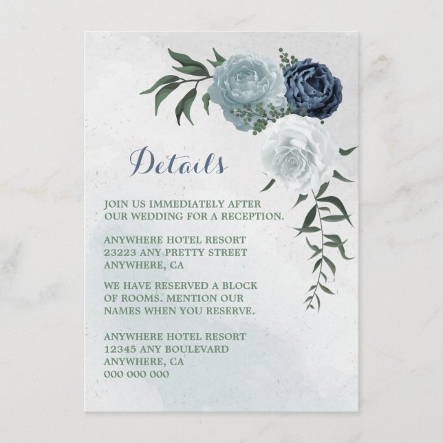 white & blue floral greenery details enclosure card (Front)
