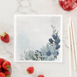 white & blue floral greenery wedding napkin