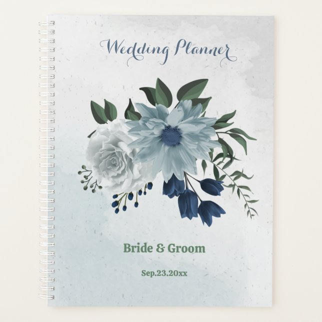 white & blue floral greenery wedding planner (Front)