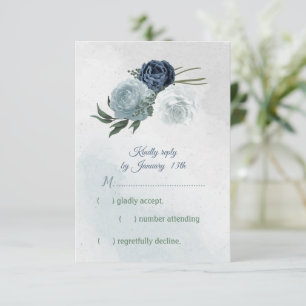 white & blue floral greenery wedding RSVP card