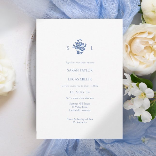White + Blue Floral Monogrammed Floral Wedding (Creator Uploaded)