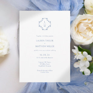 White + Blue Floral Monogrammed Floral Wedding