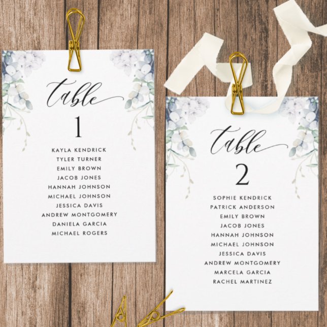 White Blue Floral Seating Plan Cards w/Guest Names (Creator Uploaded)