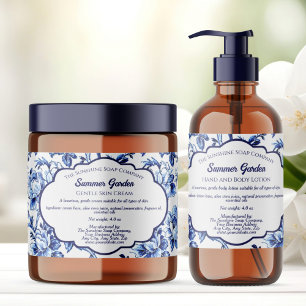 White Blue Floral Soap Packaging Label