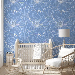 White blue floral tile pattern wallpaper