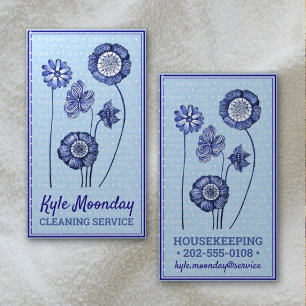 White & blue flowers ❊ Maid & Housekeeping Floral Business Card