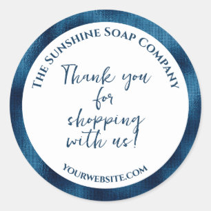 White & blue foil thank you for shopping with us classic round sticker