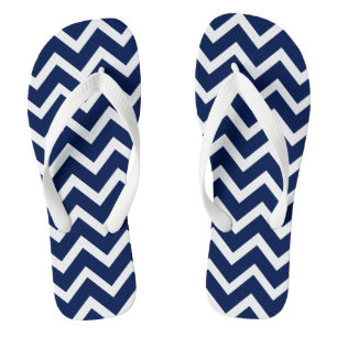 White & Blue Geometric Zigzag Chevron Jandals