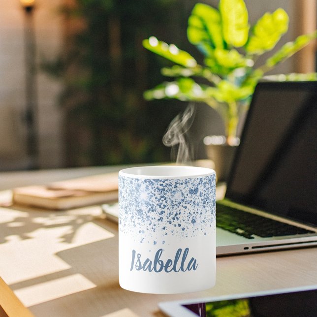 White blue glitter name script coffee mug (Creator Uploaded)