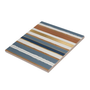 White blue gold and copper horizontal stripes tile