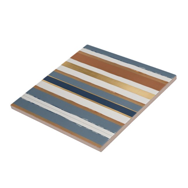 White blue gold and copper horizontal stripes tile (Side)