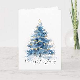 White Blue Gold Christmas Trees Card
