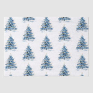 White Blue Gold Christmas Trees Tissue Paper