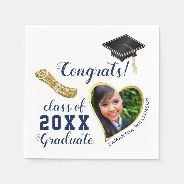 White Blue Gold Class of 2025 Graduate Graduation Napkin (Front)