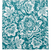White & Blue-Green Baroque Floral Pattern