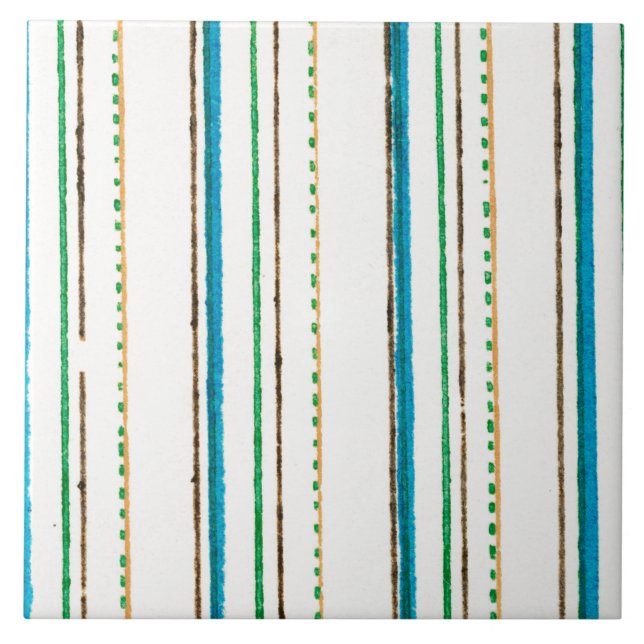 White Blue Green Brown Stripes Japanese textile  Tile (Front)