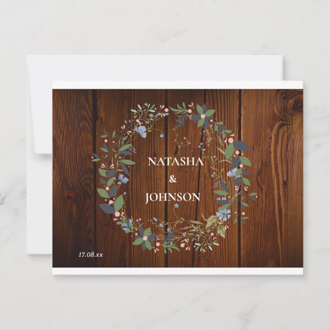 White Blue Green Leaf Floral Wedding Design Card (Front)