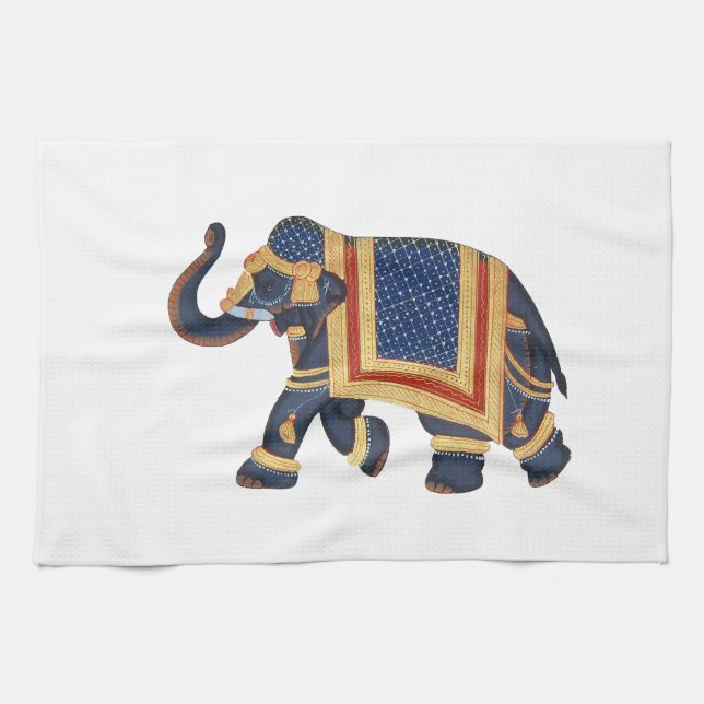 white blue grey gold red Elephant India Style Tea Towel (Horizontal)