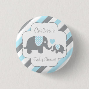 White, Blue & Grey Stripe Elephant Baby Boy Shower 3 Cm Round Badge