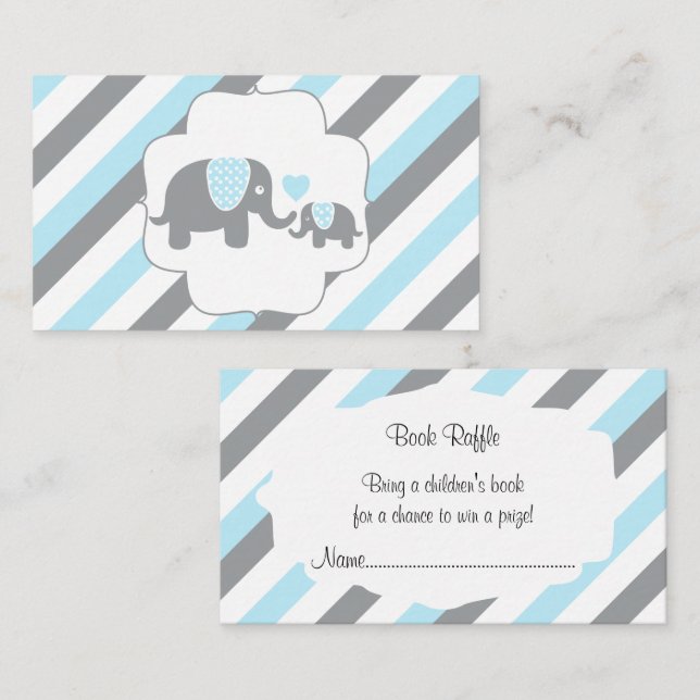 White, Blue & Grey Stripe Elephants  Book Raffle Enclosure Card (Front/Back)