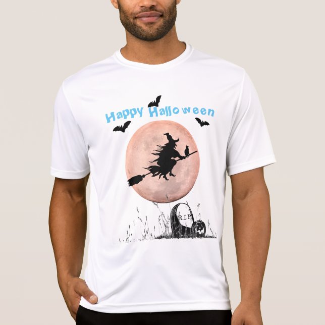 White % Blue Halloween Witch T-Shirt (Front)