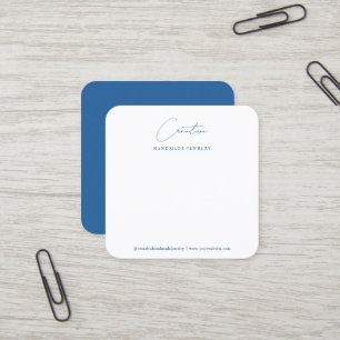White & Blue Handwritten Script Jewellery Display Square Business Card