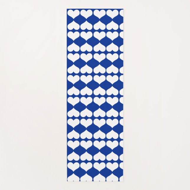 White Blue Heart Mirror Pattern Yoga Mat (Front)
