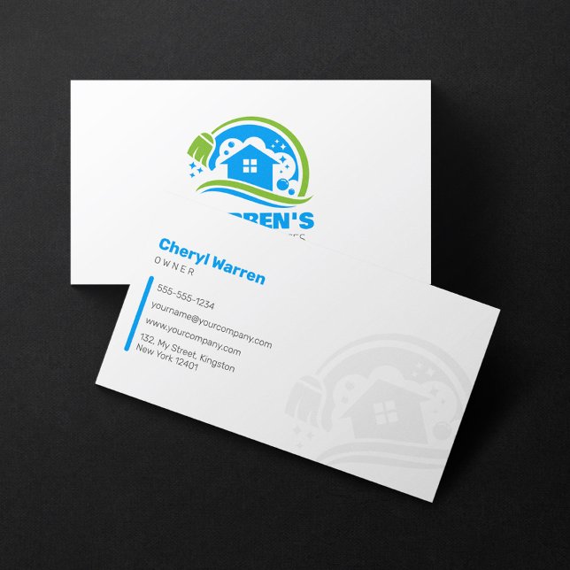 White Blue House Cleaning Services Housekeeping Business Card (Creator Uploaded)