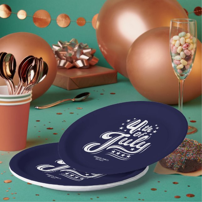 White &Blue independence Day BBQ Party Paper Plate (Multi)