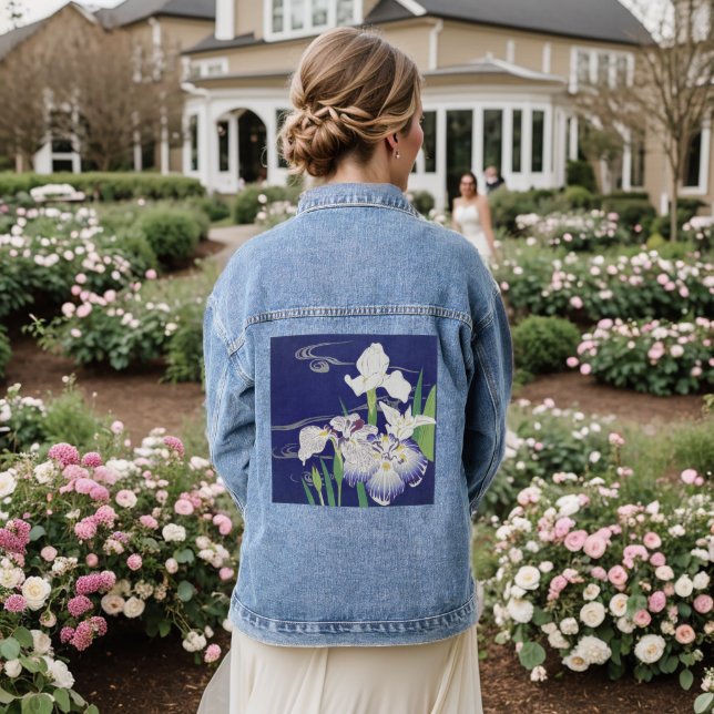 White & Blue Irises Denim Jacket (Wedding Back)
