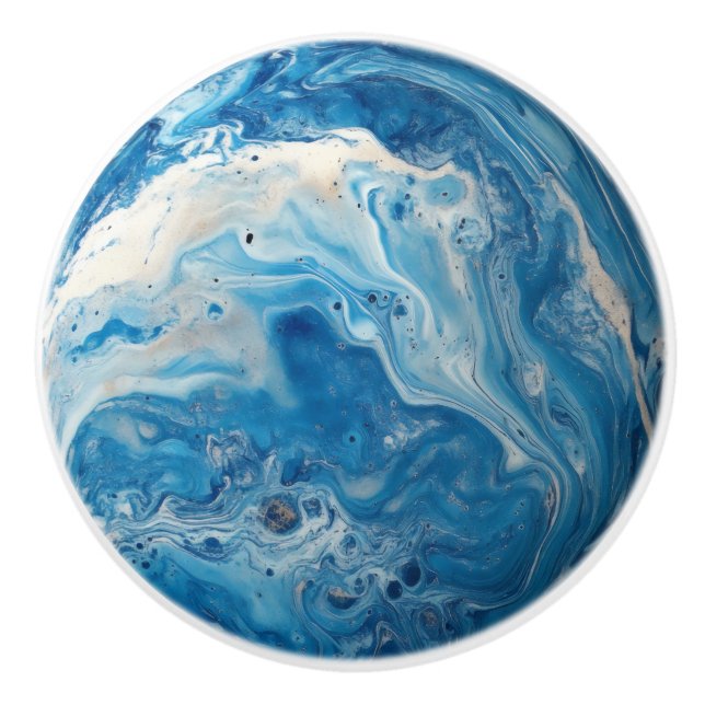 White Blue Marble Pattern Ceramic Knob (Front)