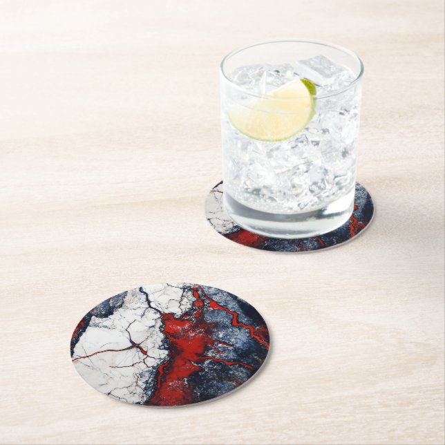 White Blue Marble Pattern Round Paper Coaster (Insitu)