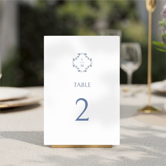 White + Blue Modern Floral Wedding  Table Number (Creator Uploaded)