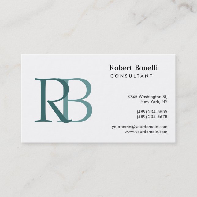 White Blue Modern Monogram Business Card (Front)