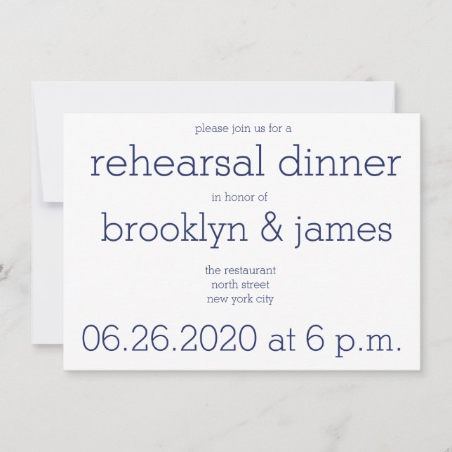 White Blue Modern Wedding Rehearsal Invitations (Front)