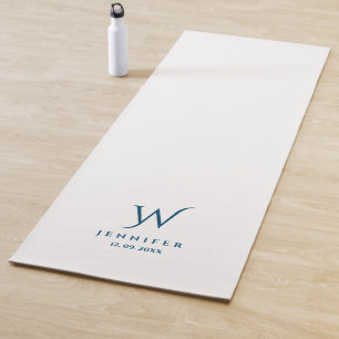 White Blue Monogram and Name Yoga Mat