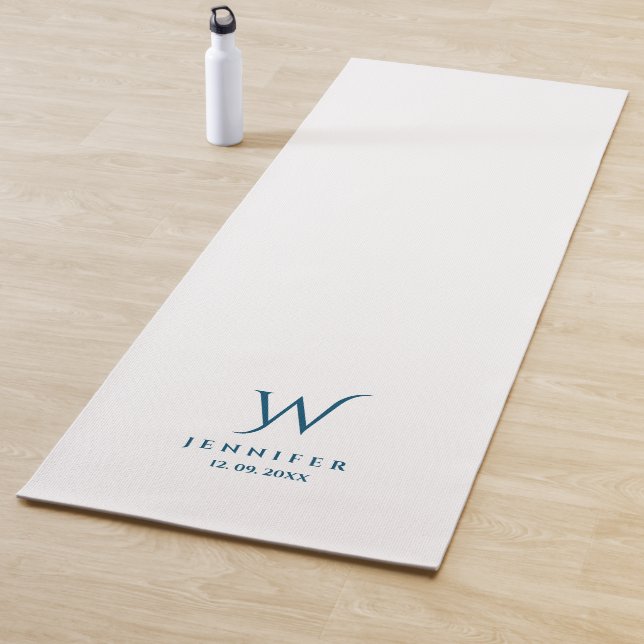 White Blue Monogram and Name Yoga Mat (In Situ)