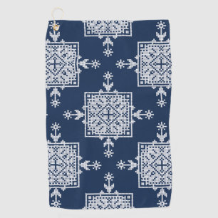 White Blue Mosaic Aztec Pattern Indian Mexican Eth Golf Towel