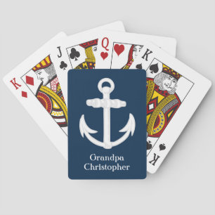 White/Blue Nautical Anchor Symbol Personalised Playing Cards