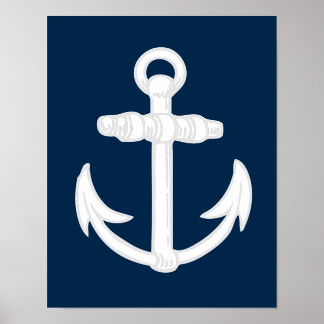 White/Blue Nautical Anchor Symbol Poster (Front)