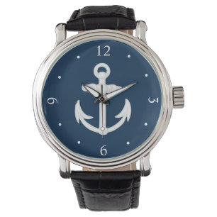 White/Blue Nautical Anchor Symbol Watch