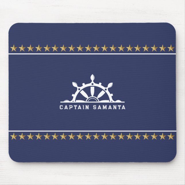 White & Blue Nautical Boat While Gold Stars Mouse Pad (Front)