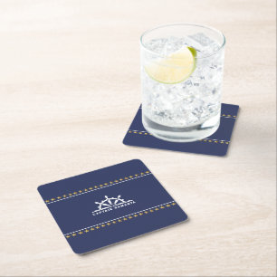 White & Blue Nautical Boat While Gold Stars Square Paper Coaster