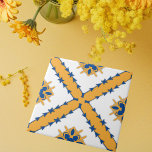 White Blue Orange Portuguese Mediterranean Tile<br><div class="desc">Vibrant decorative tile in Mediterranean style featuring symmetrical geometric shapes in white,  blue and orange.</div>