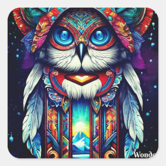 White blue owl square sticker
