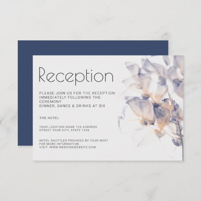 WHITE & BLUE PATELE FLORAL ELEGANT RECEPTION INVITATION (Front/Back)