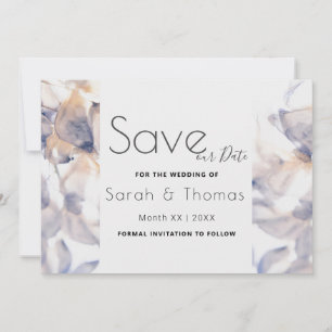 WHITE & BLUE PATELE FLORAL ELEGANT SAVE OUR DATE ANNOUNCEMENT