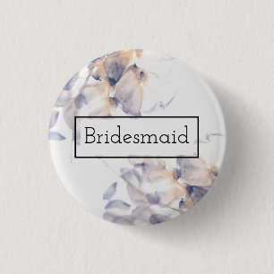 WHITE & BLUE PATELES FLORAL ELEGANT BRIDESMAID 3 CM ROUND BADGE